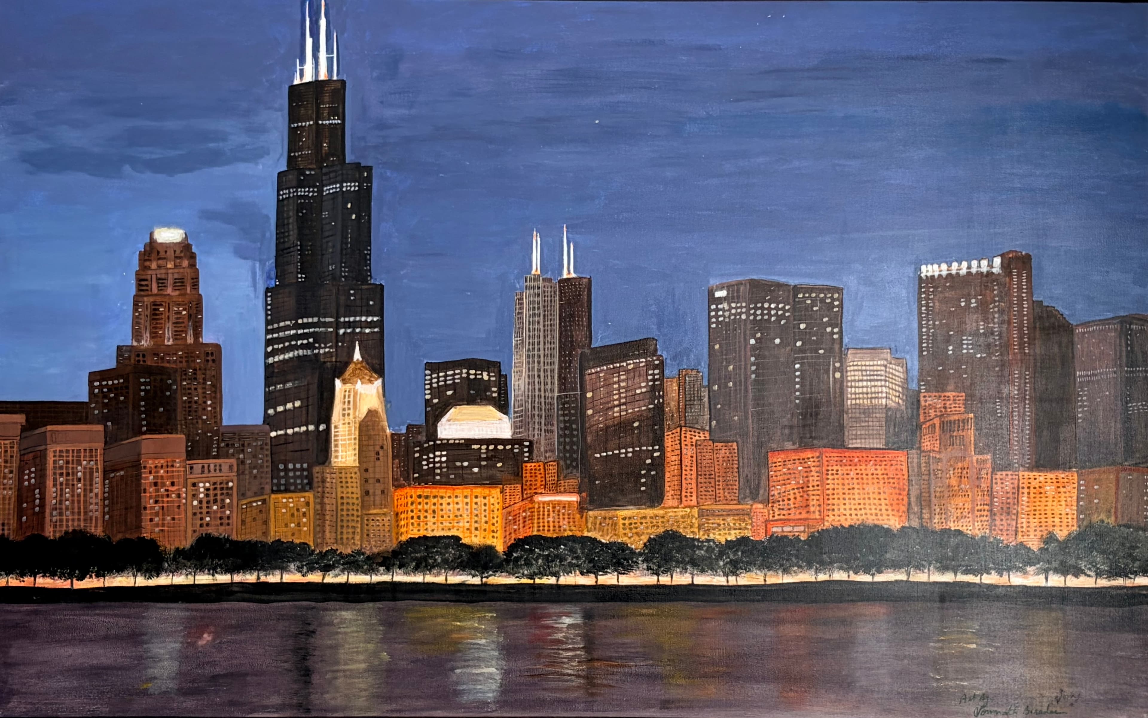 Chicago downtown - night view ( Acrylic on Canvas)